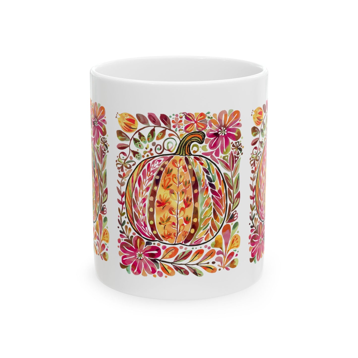 Autumn Pumpkin Floral Ceramic Mug