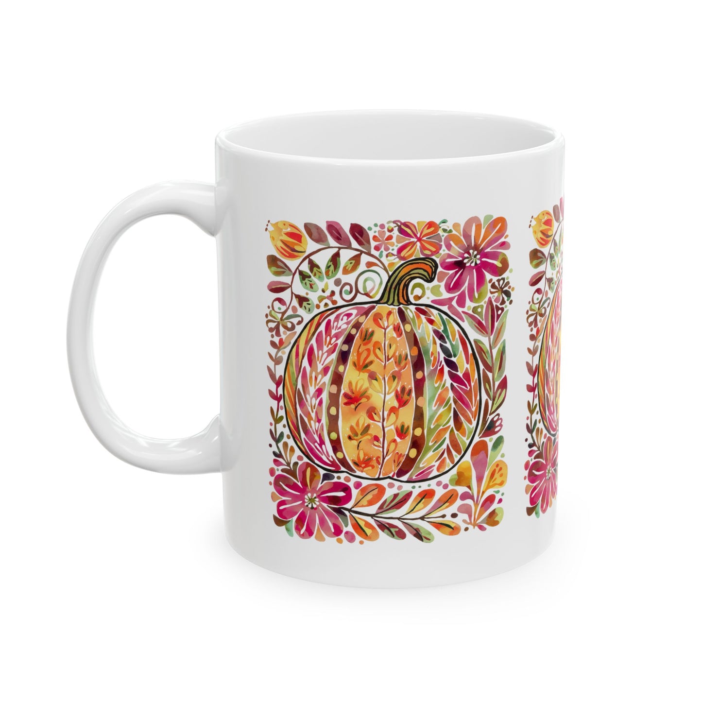 Autumn Pumpkin Floral Ceramic Mug