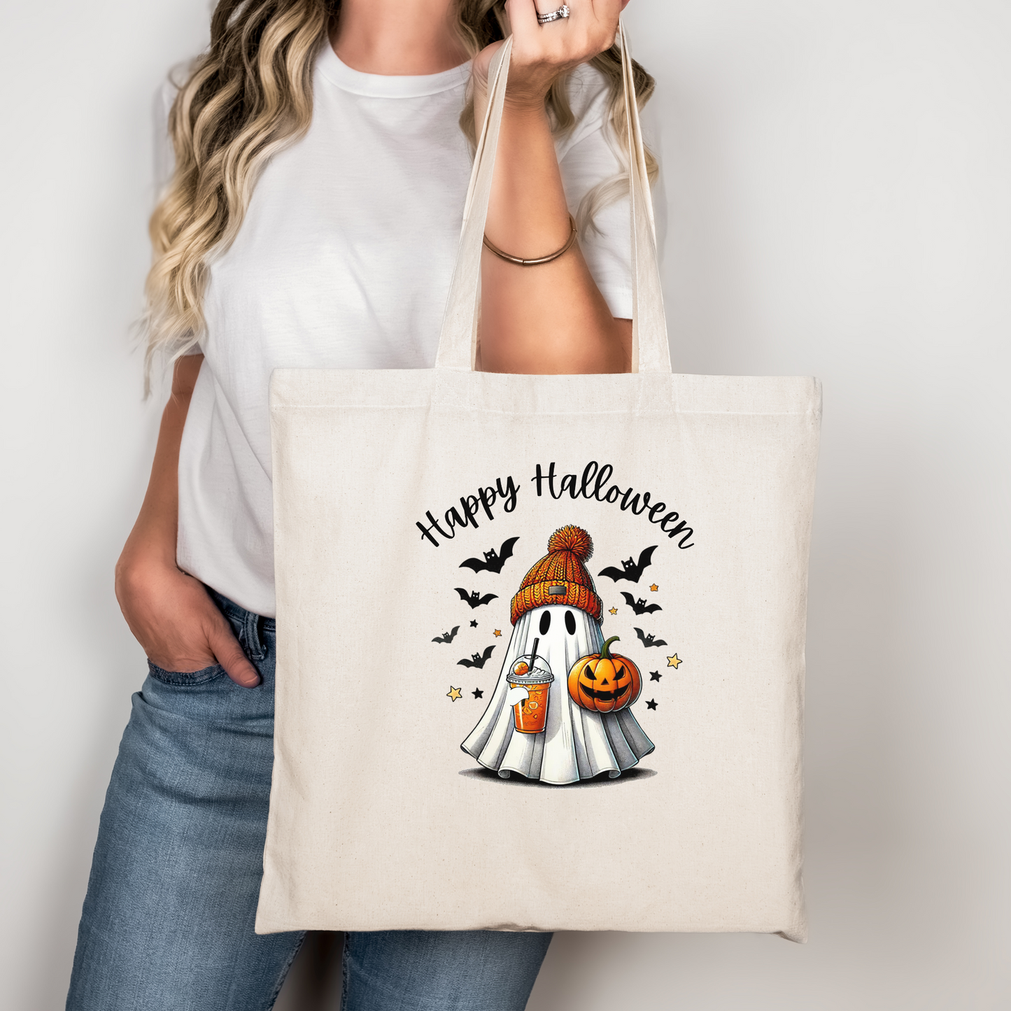 Halloween Ghost Cotton Canvas Tote Bag