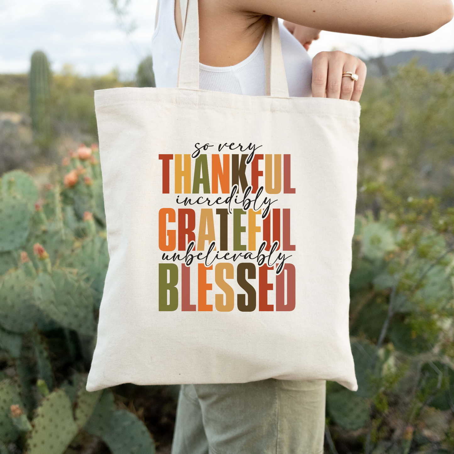 Thankful, Grateful, & Blessed, Tote Bag
