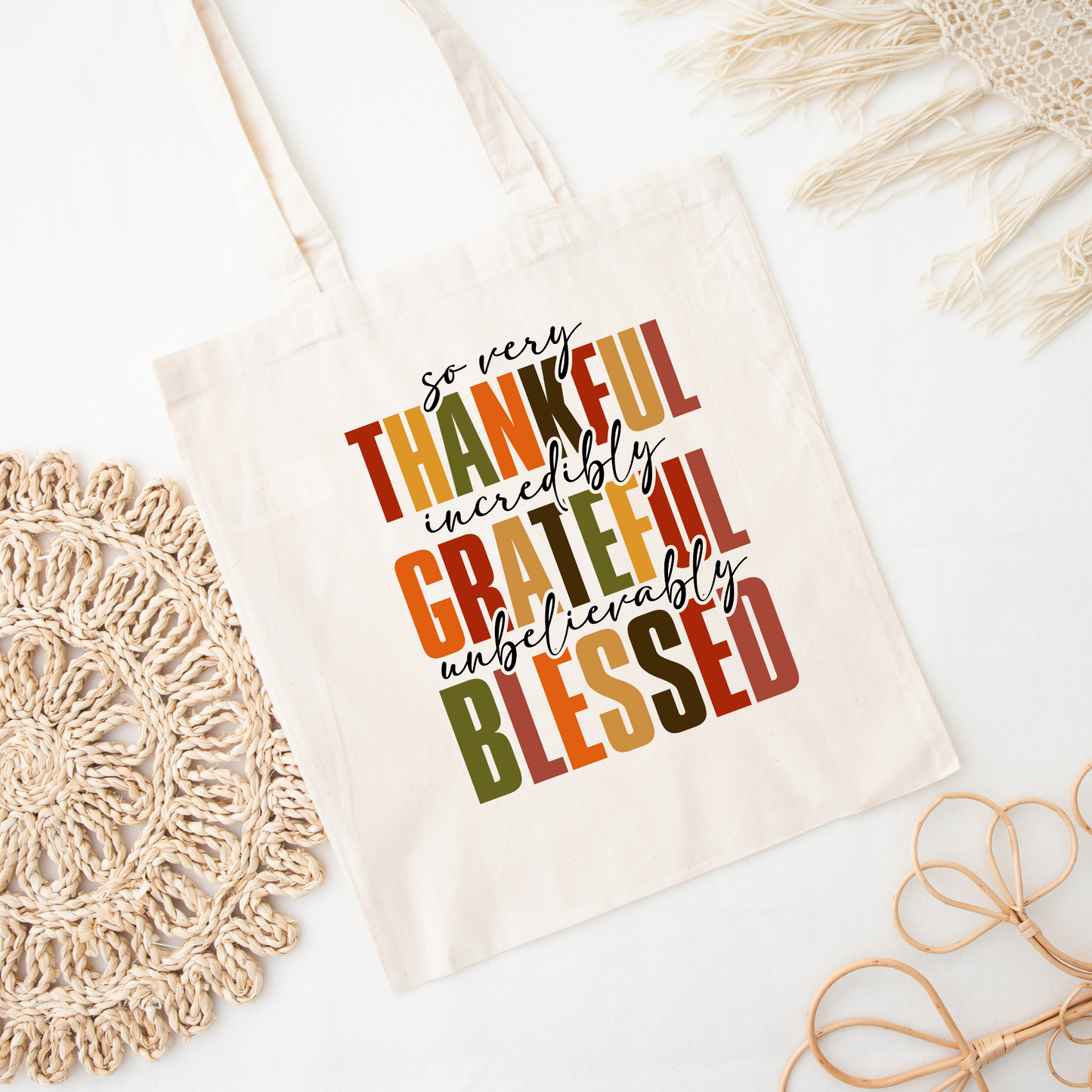 Thankful, Grateful, & Blessed, Tote Bag