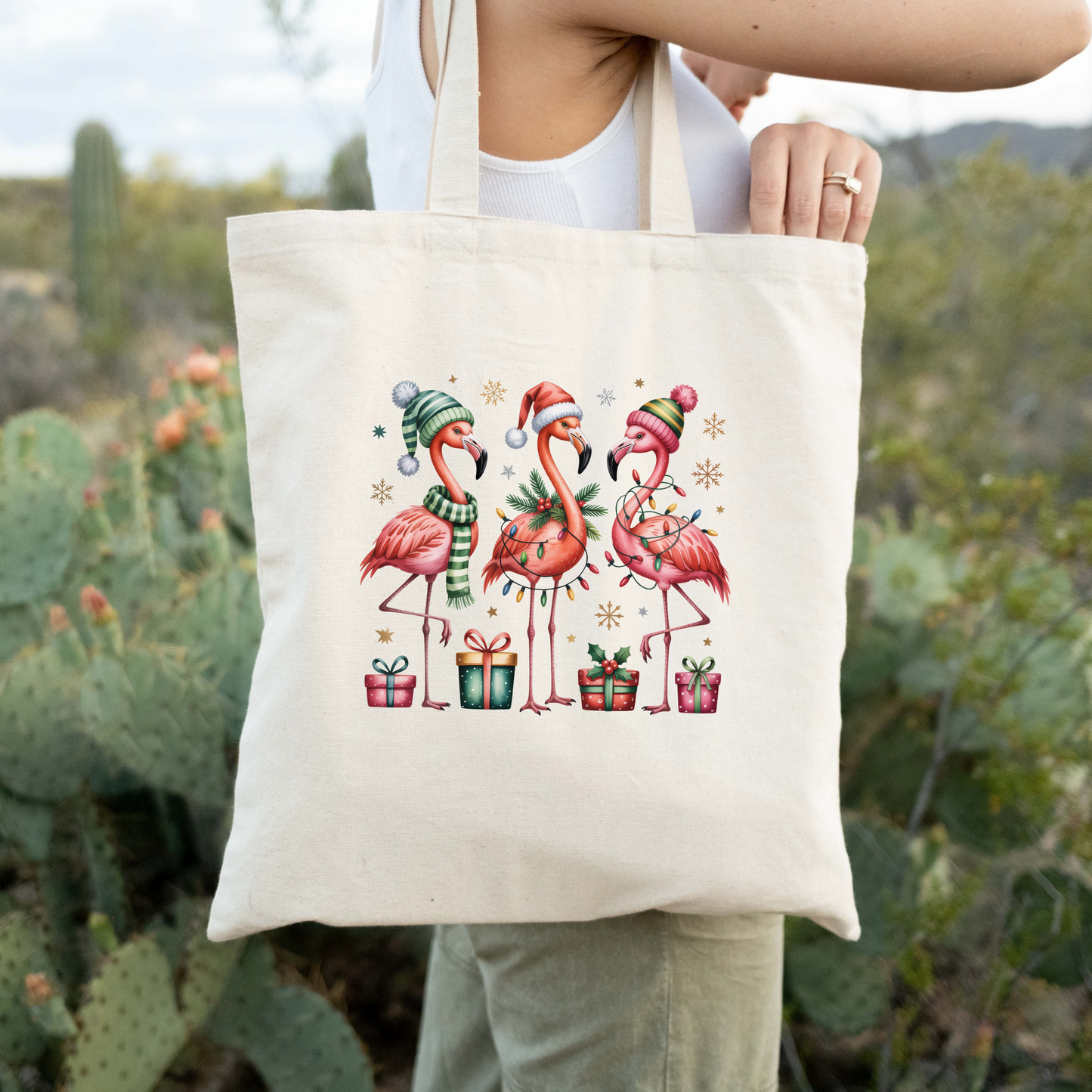 Flamingo Christmas Tote Bag