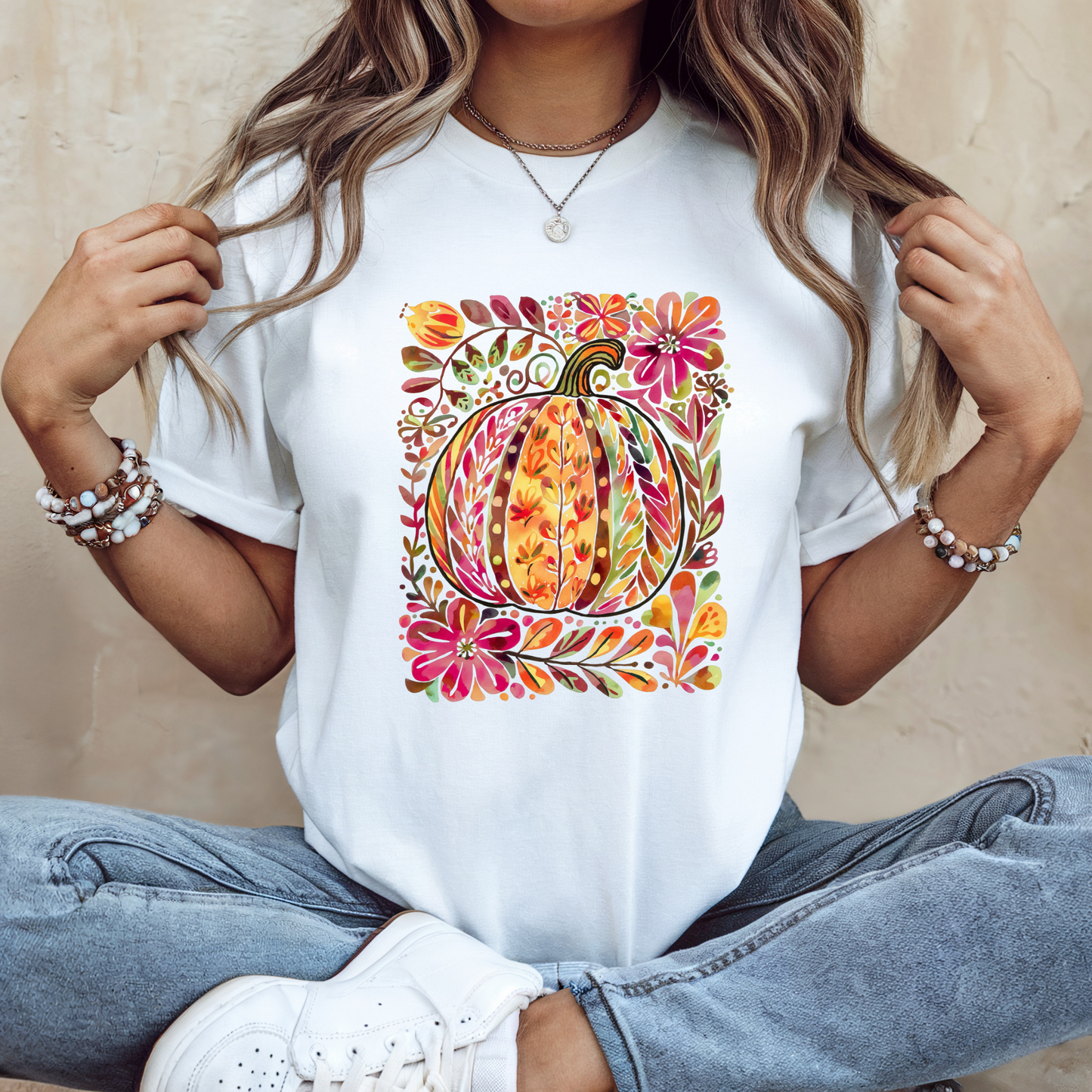 Fall Floral Pumpkin Tee