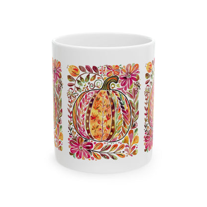 Autumn Pumpkin Floral Ceramic Mug
