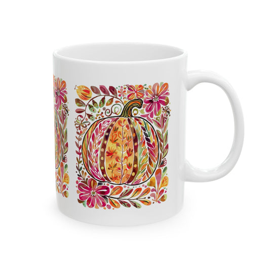 Autumn Pumpkin Floral Ceramic Mug