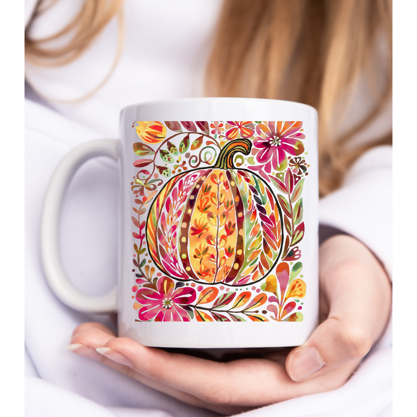 Autumn Pumpkin Floral Ceramic Mug