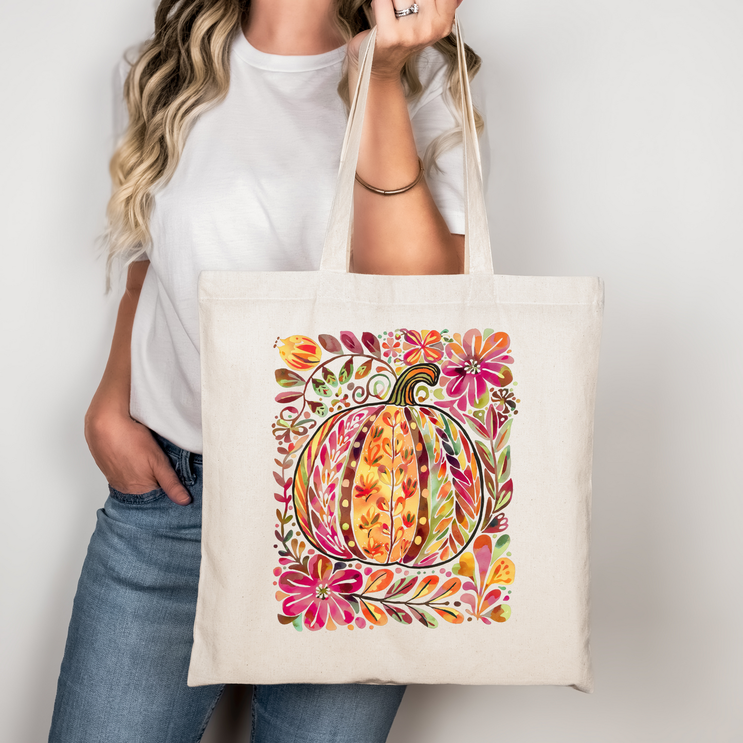 Boho Pumpkin Canvas Tote Bag