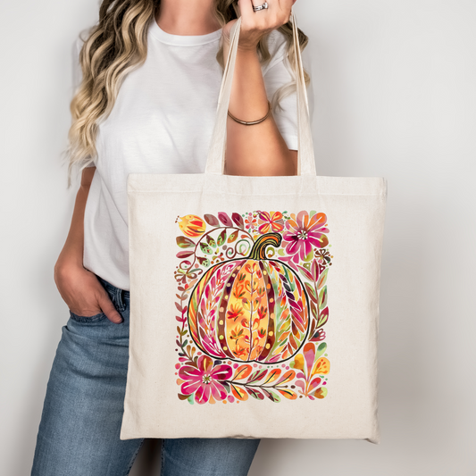 Boho Pumpkin Canvas Tote Bag